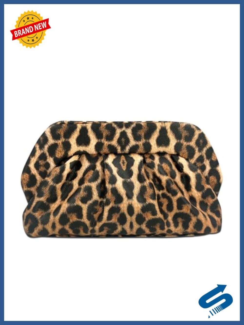 Faux Leather Ruched Leopard Print Clutch Evening Party Bag